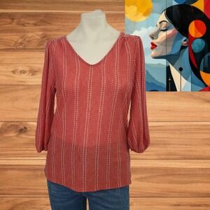 W5 Concepts Womens Embroidered Textured Stripe Top Ruffle‎ Sz M